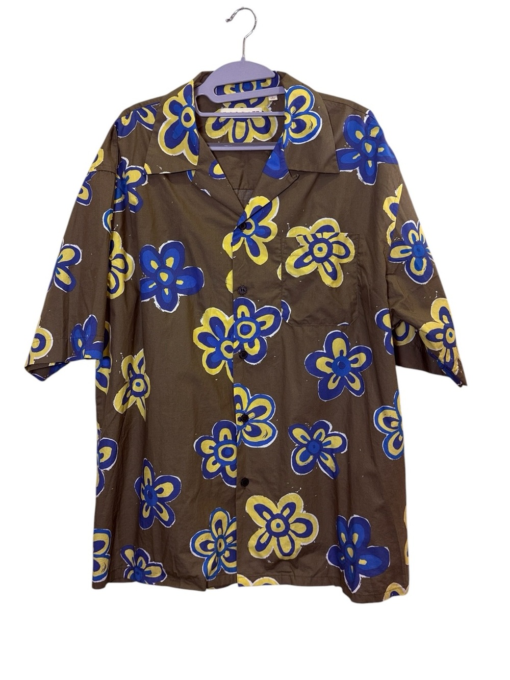 Marni X Uniqlo Men's Hawaiian Camp Brown Floral Short-Sleeve Button-Up Shirt L